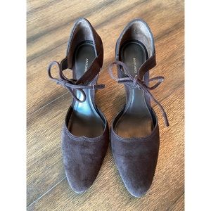 Antonio Melani Dark Brown Suede Ankle Tie Heels
